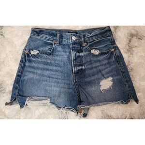 EXPRESS Super HIGH Mom Short Distressed Denim Shortie Shorts